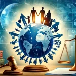 image representing international law and adoption, featuring global unity, family, and the legal framework surrounding international adoption.