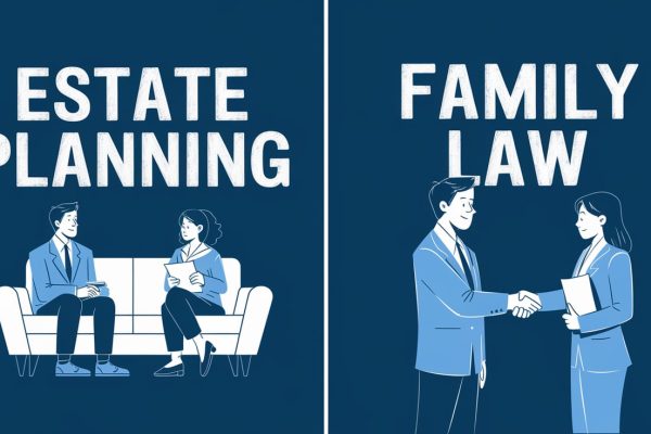 Comparison between Estate Planning and Family Law: Estate planning focuses on preparing for the management and distribution of an individual's assets after death, including wills, trusts, and powers of attorney